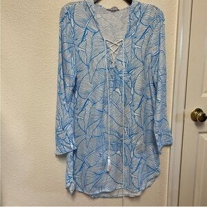 Blue and White Women's Swim Cover-Up